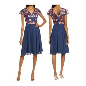 Chi Chi London Floral Crochet‎ fit and flare Dress NWOT